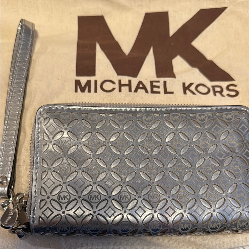 Michael Kors Silver Wristlet Clutch